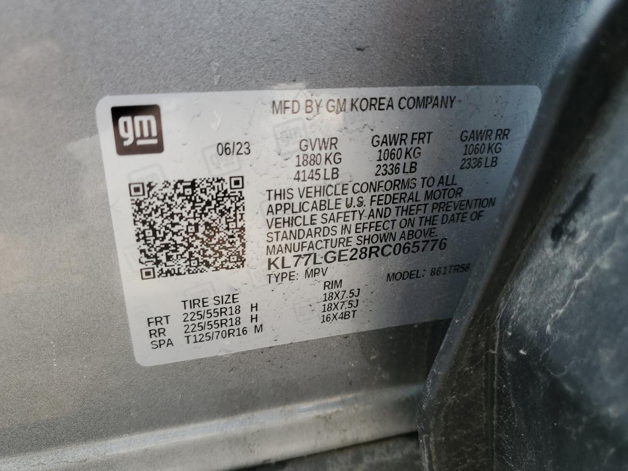 2024 Chevrolet Trax 1Rs VIN: KL77LGE28RC065776 Lot: 67296235