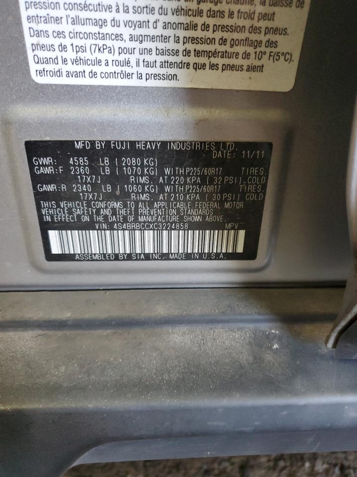 2012 Subaru Outback 2.5I Premium VIN: 4S4BRBCCXC3224858 Lot: 70339035