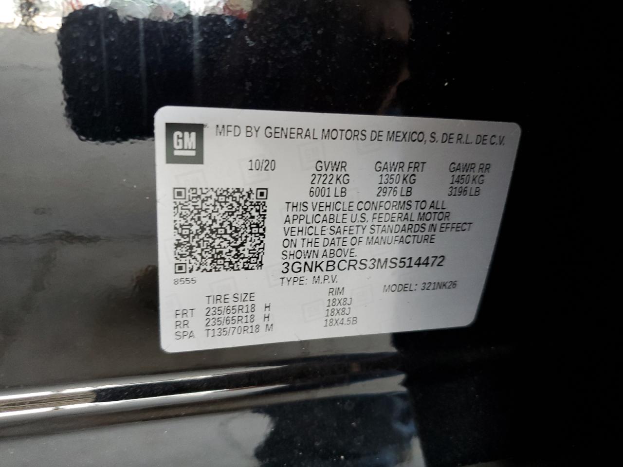 2021 Chevrolet Blazer 2Lt VIN: 3GNKBCRS3MS514472 Lot: 71033195