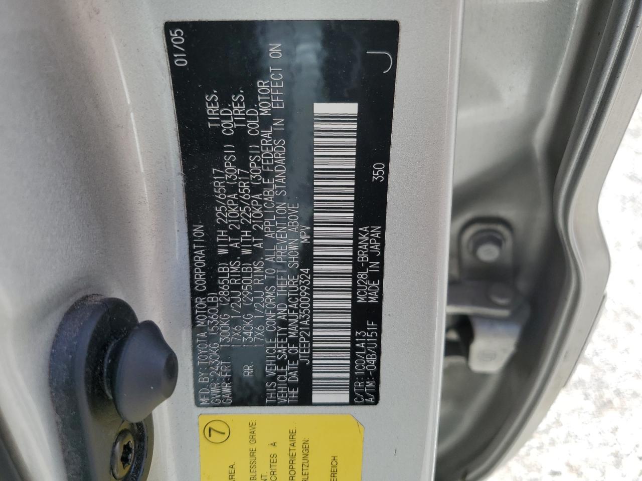 2005 Toyota Highlander Limited VIN: JTEEP21A350099324 Lot: 68838025