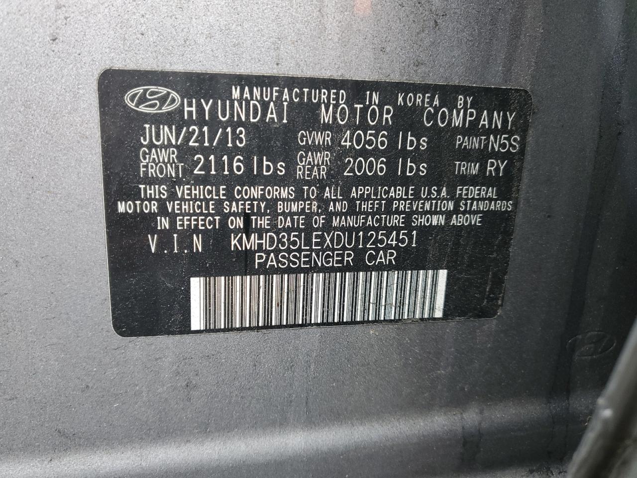 2013 Hyundai Elantra Gt VIN: KMHD35LEXDU125451 Lot: 68290775