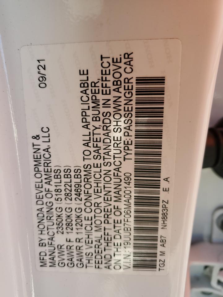 2021 Acura Tlx Type S VIN: 19UUB7F06MA001490 Lot: 70662995