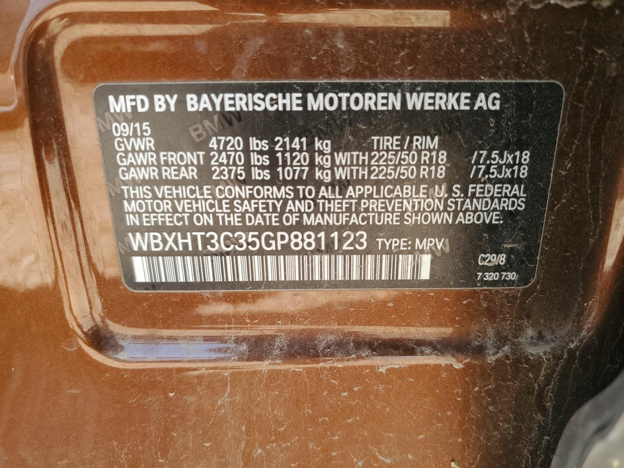 2016 BMW X1 xDrive28I VIN: WBXHT3C35GP881123 Lot: 68967125
