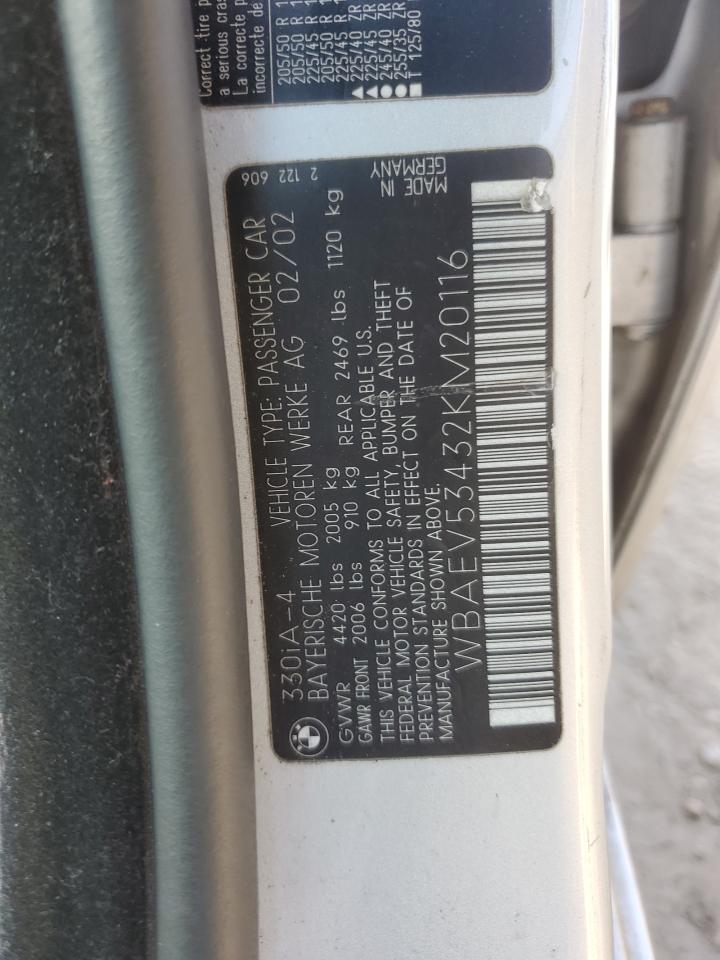 2002 BMW 330 I VIN: WBAEV53432KM20116 Lot: 68161815