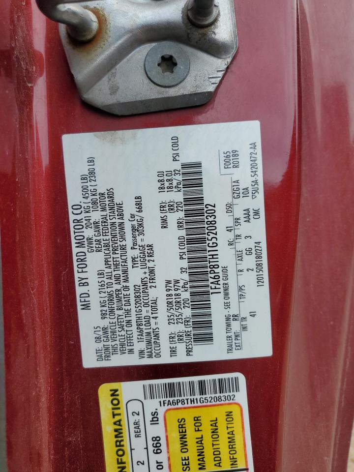 2016 Ford Mustang VIN: 1FA6P8TH1G5208302 Lot: 67054665