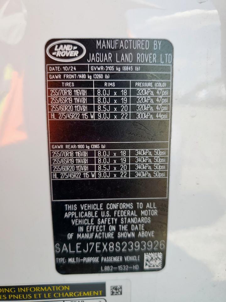 2025 Land Rover Defender 110 S VIN: SALEJ7EX8S2393926 Lot: 70332695