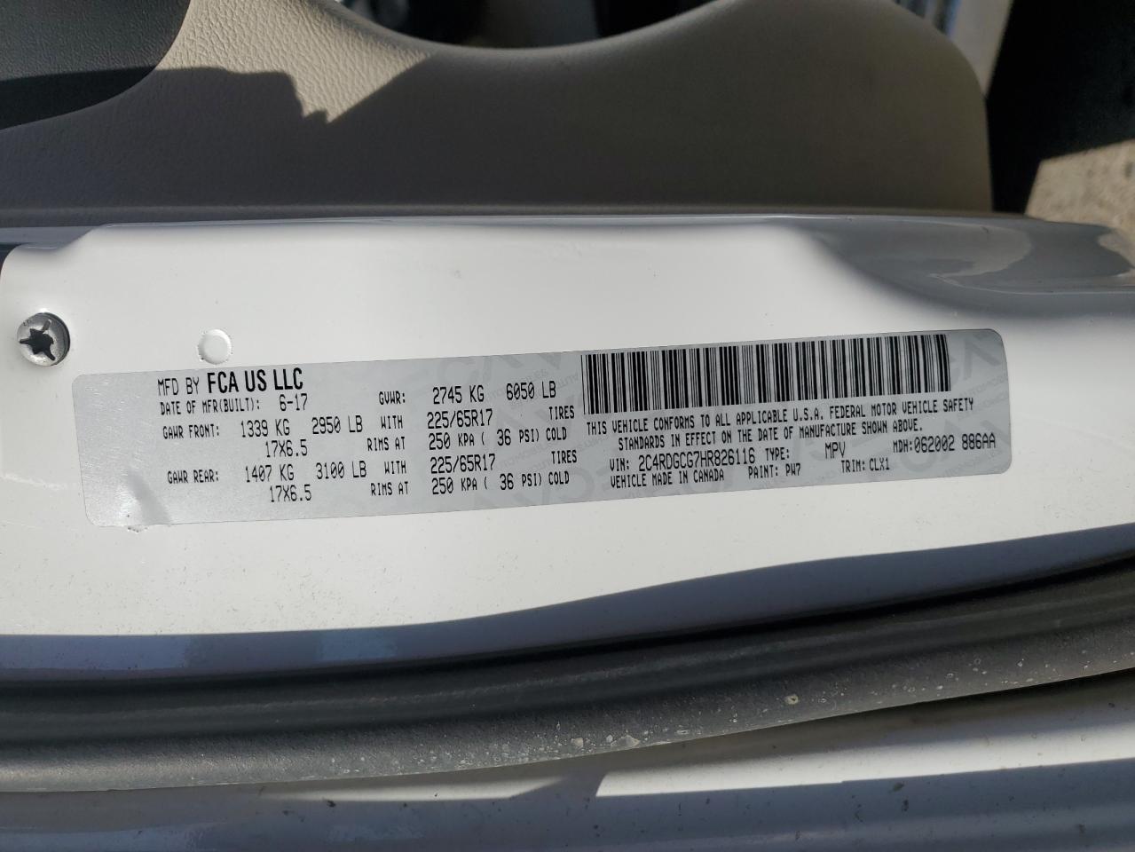 2017 Dodge Grand Caravan Sxt VIN: 2C4RDGCG7HR826116 Lot: 70056775