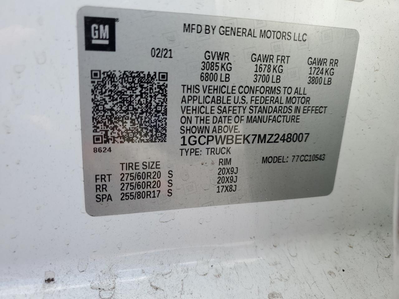 2021 Chevrolet Silverado C1500 Custom VIN: 1GCPWBEK7MZ248007 Lot: 69518665