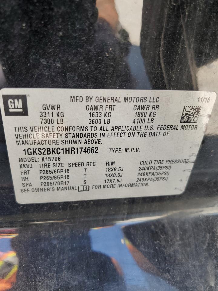 2017 GMC Yukon Slt VIN: 1GKS2BKC1HR174662 Lot: 70407025