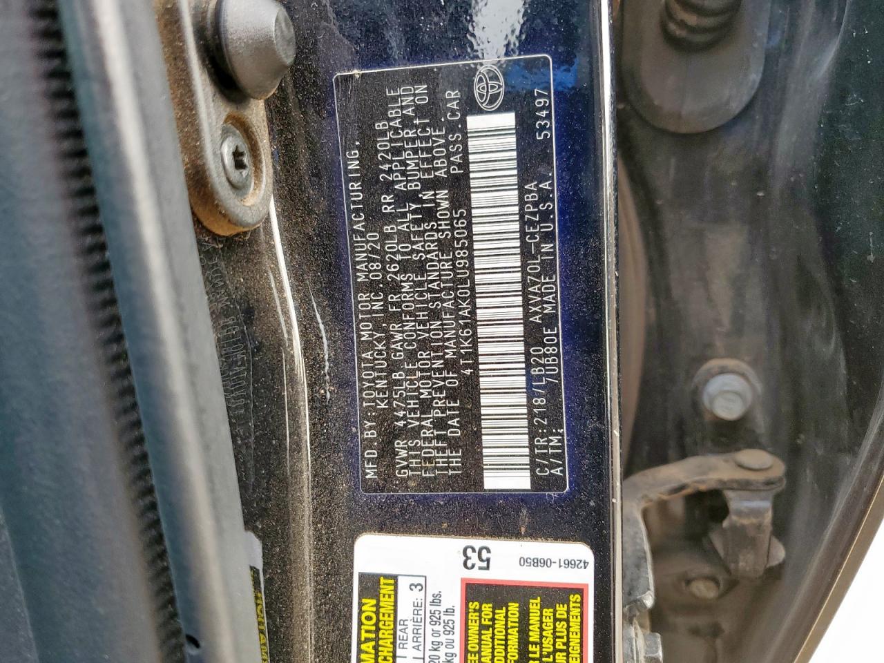 2020 Toyota Camry Xse VIN: 4T1K61AK0LU985065 Lot: 70685515