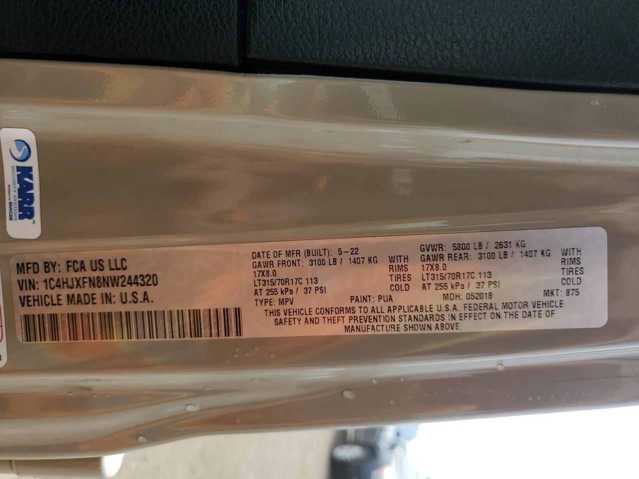 2022 Jeep Wrangler Unlimited Rubicon VIN: 1C4HJXFN8NW244320 Lot: 68498595