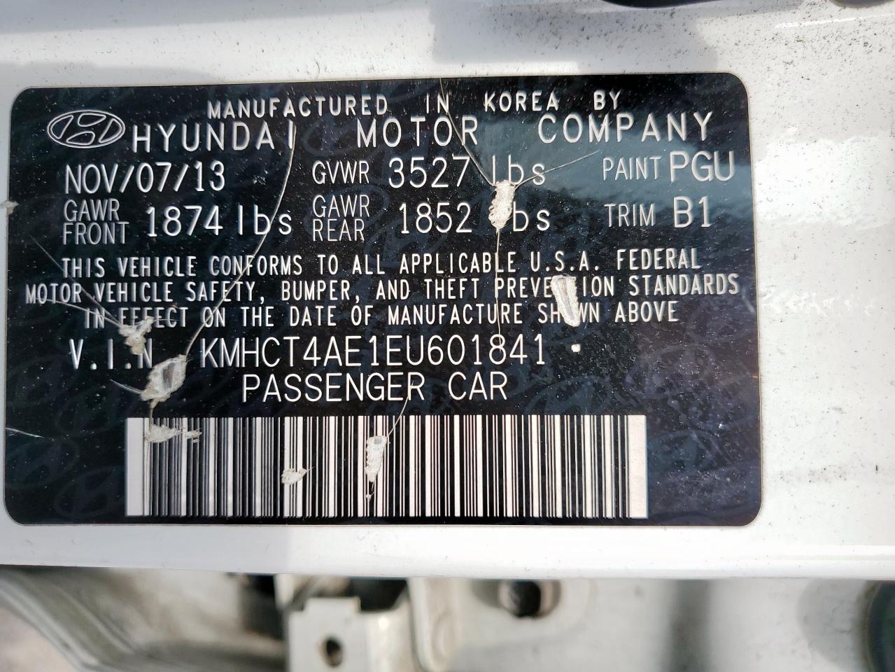 2014 Hyundai Accent Gls VIN: KMHCT4AE1EU601841 Lot: 70570075