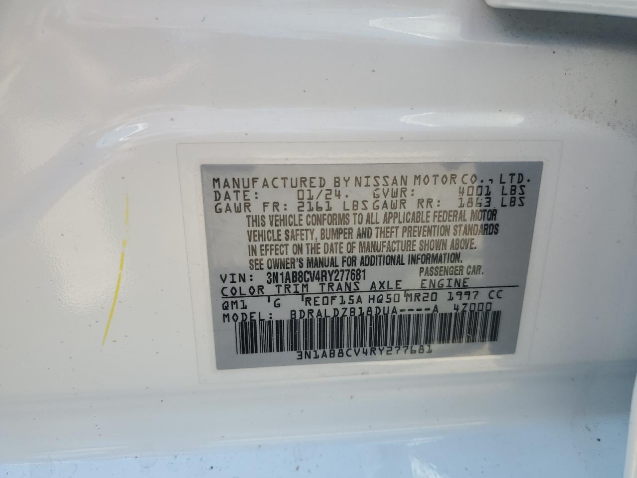 2024 Nissan Sentra Sv VIN: 3N1AB8CV4RY277681 Lot: 69356765