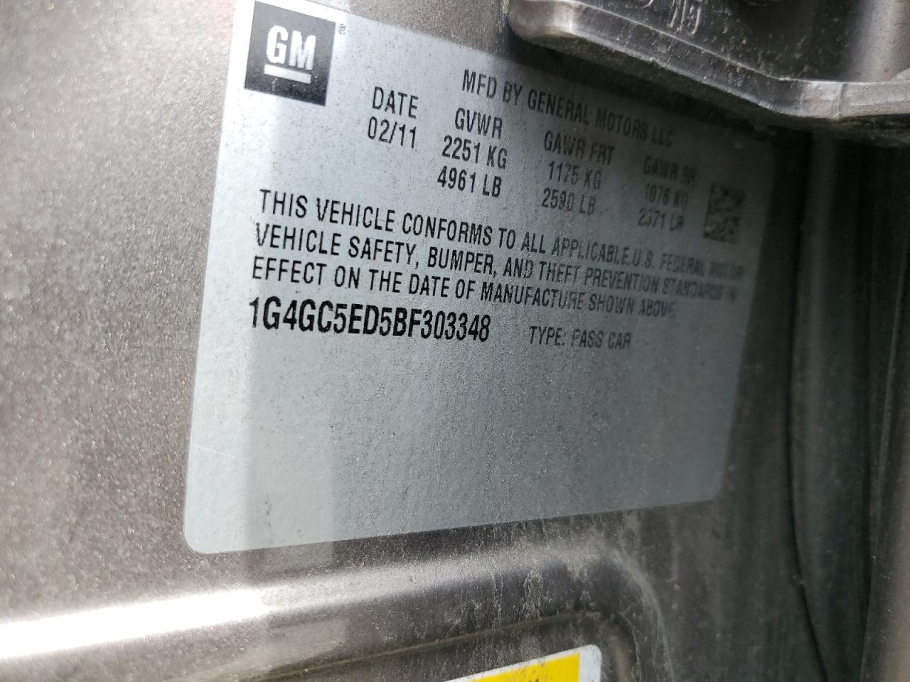 2011 Buick Lacrosse Cxl VIN: 1G4GC5ED5BF303348 Lot: 70407995