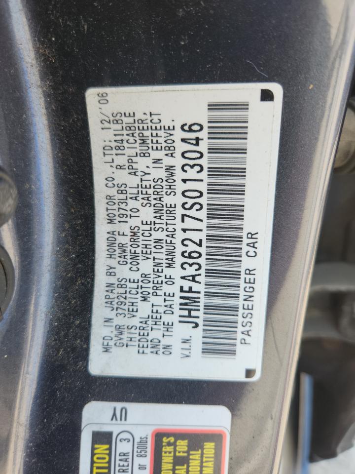 2007 Honda Civic Hybrid VIN: JHMFA36217S013046 Lot: 70960645