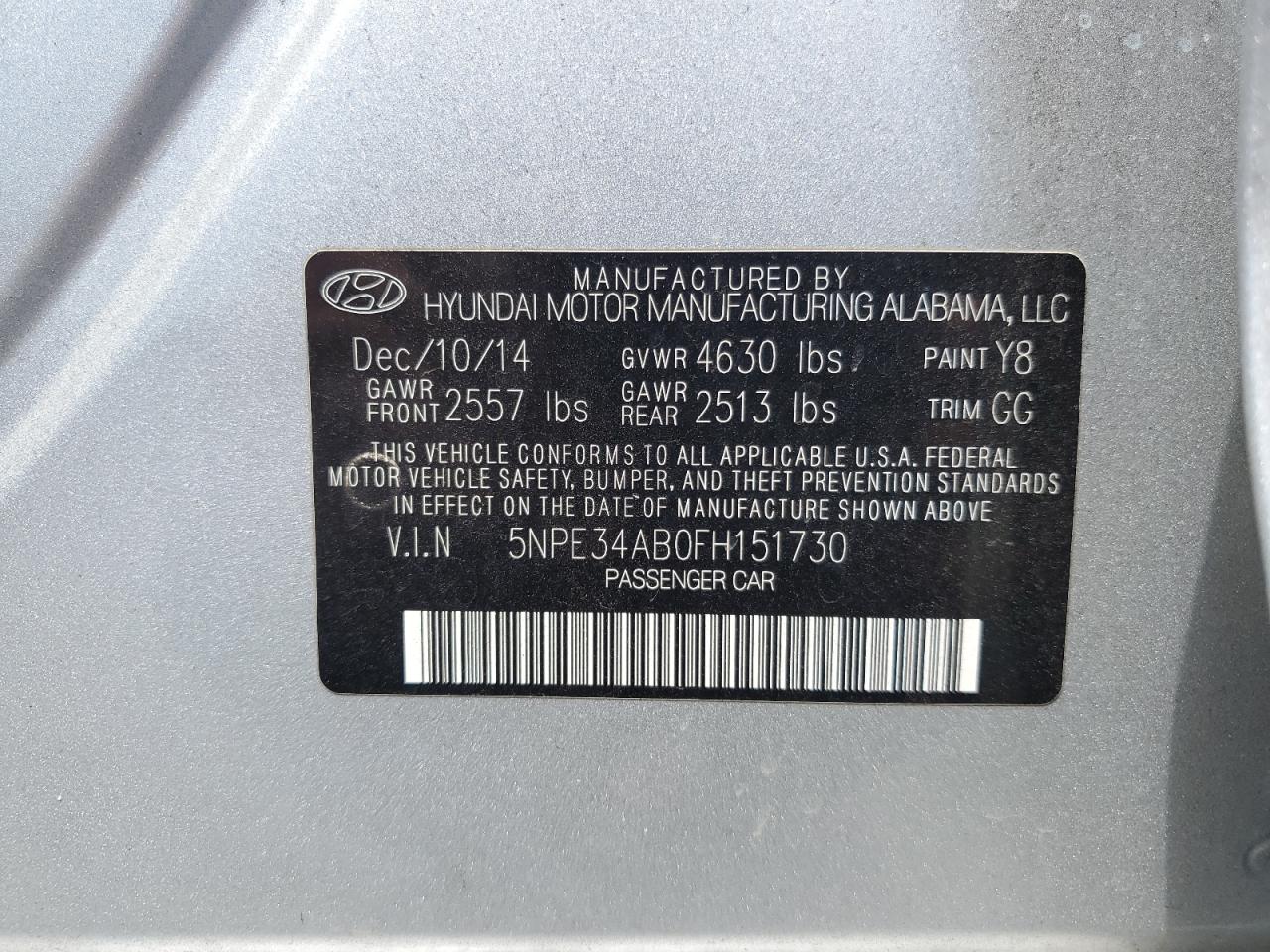 2015 Hyundai Sonata Sport VIN: 5NPE34AB0FH15730 Lot: 67110765