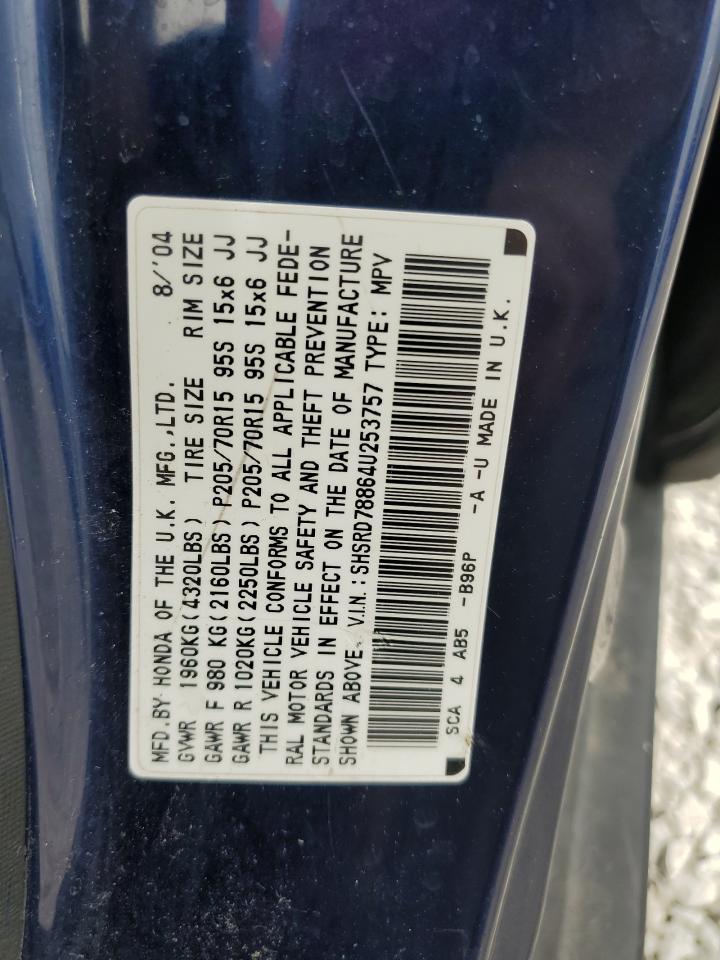 2004 Honda Cr-V Ex VIN: SHSRD78864U253757 Lot: 69920145