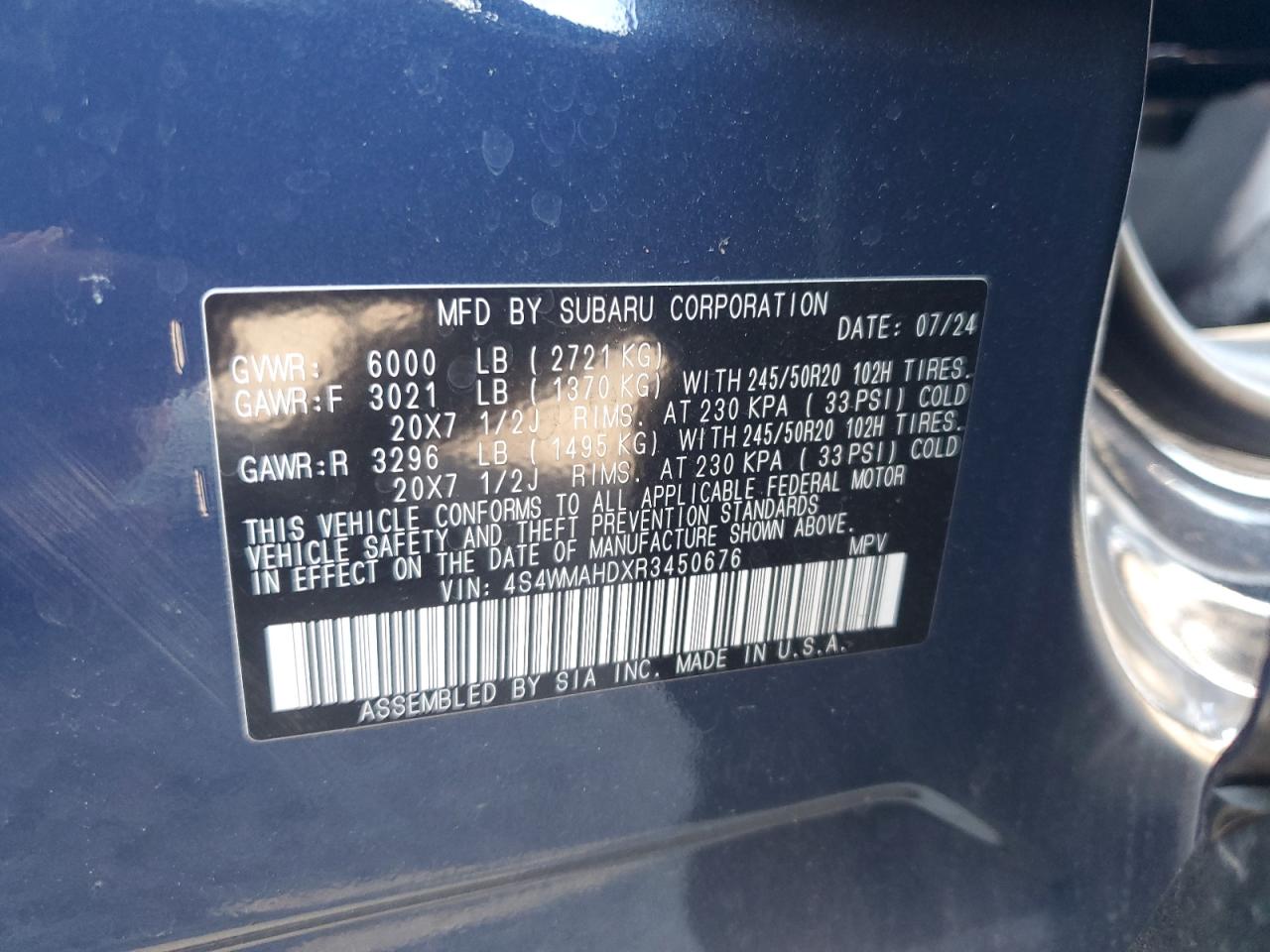 2024 Subaru Ascent Onyx Edition VIN: 4S4WMAHDXR3450676 Lot: 70871245