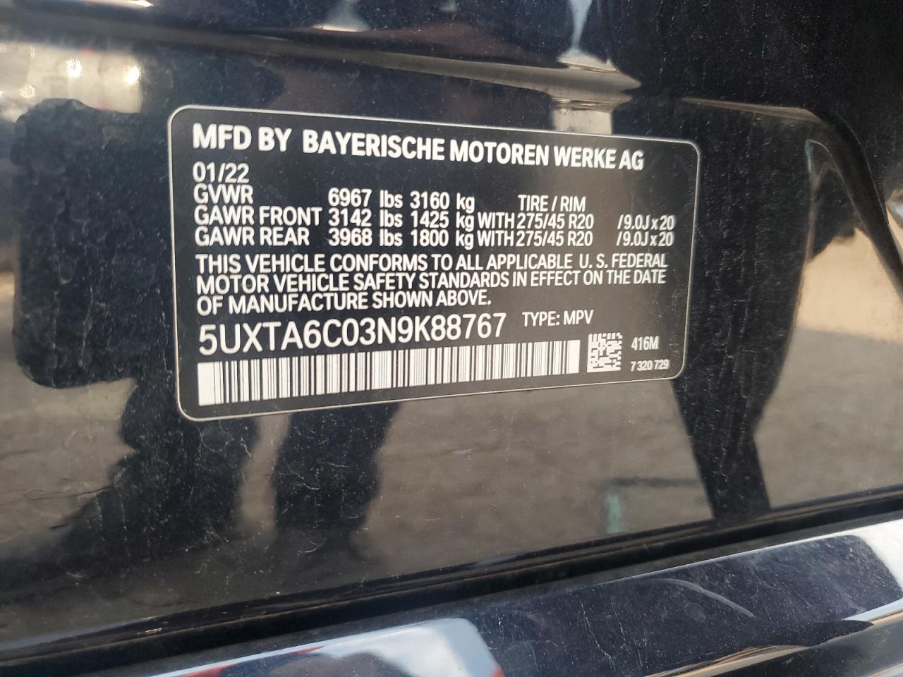 2022 BMW X5 xDrive45E VIN: 5UXTA6C03N9K88767 Lot: 67779985