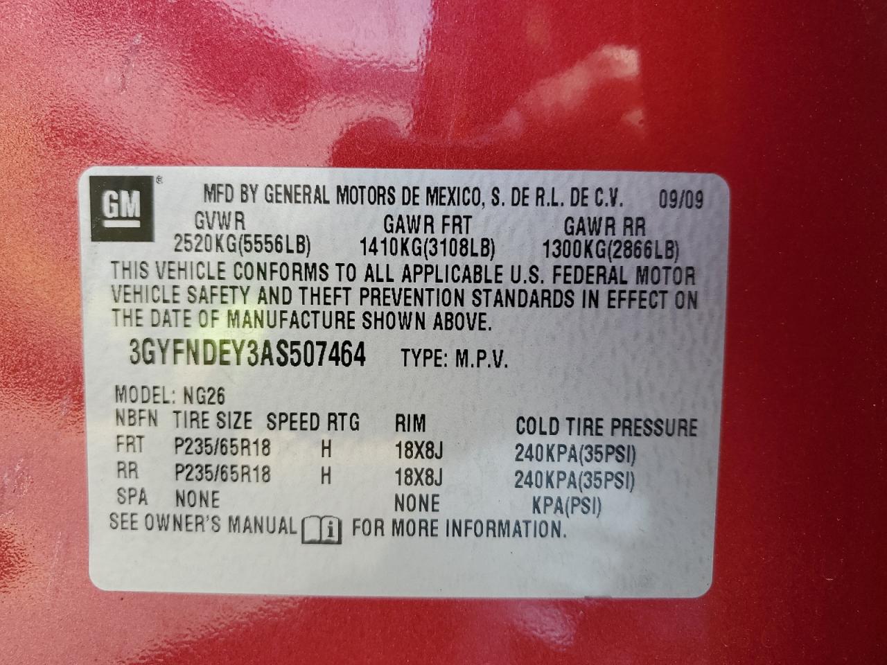 2010 Cadillac Srx Luxury Collection VIN: 3GYFNDEY3AS507464 Lot: 68467005