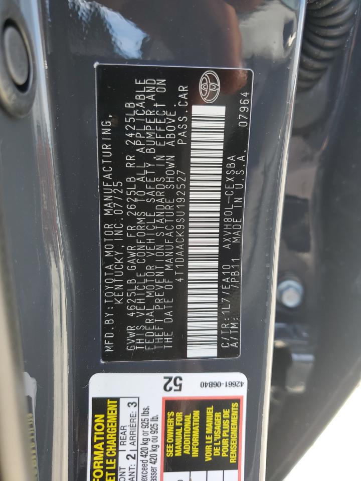 2025 Toyota Camry Xse VIN: 4T1DAACK9SU192527 Lot: 70376395