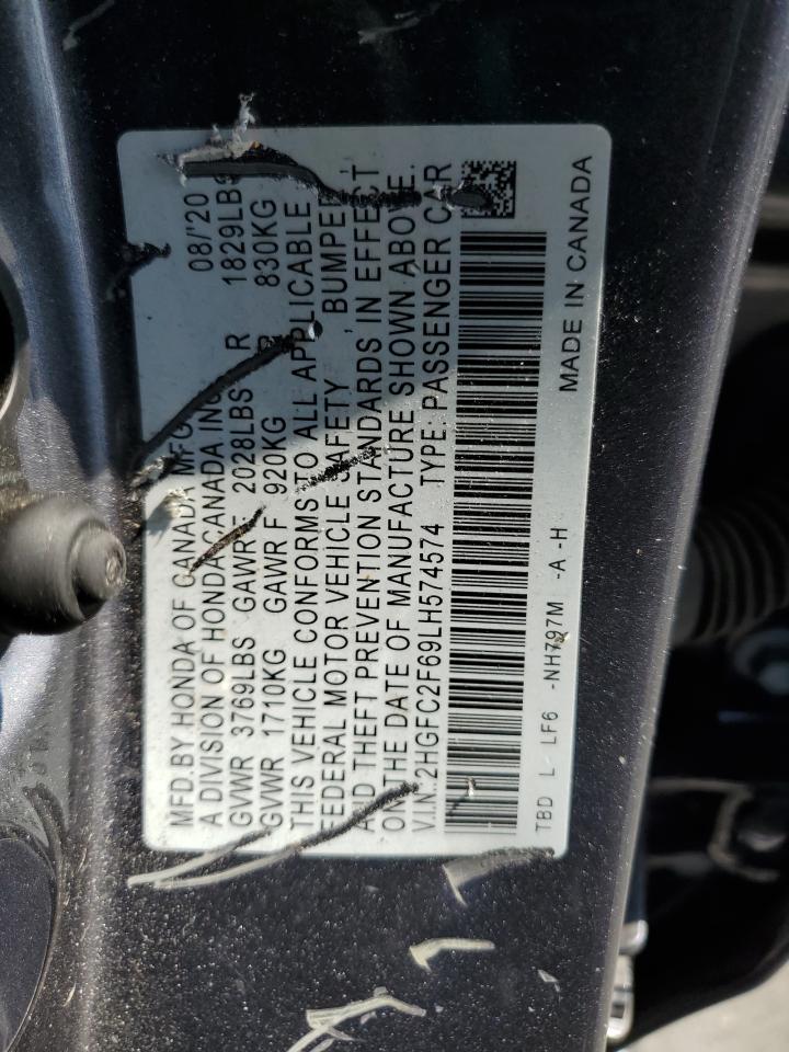 2020 Honda Civic Lx VIN: 2HGFC2F69LH574574 Lot: 68256295