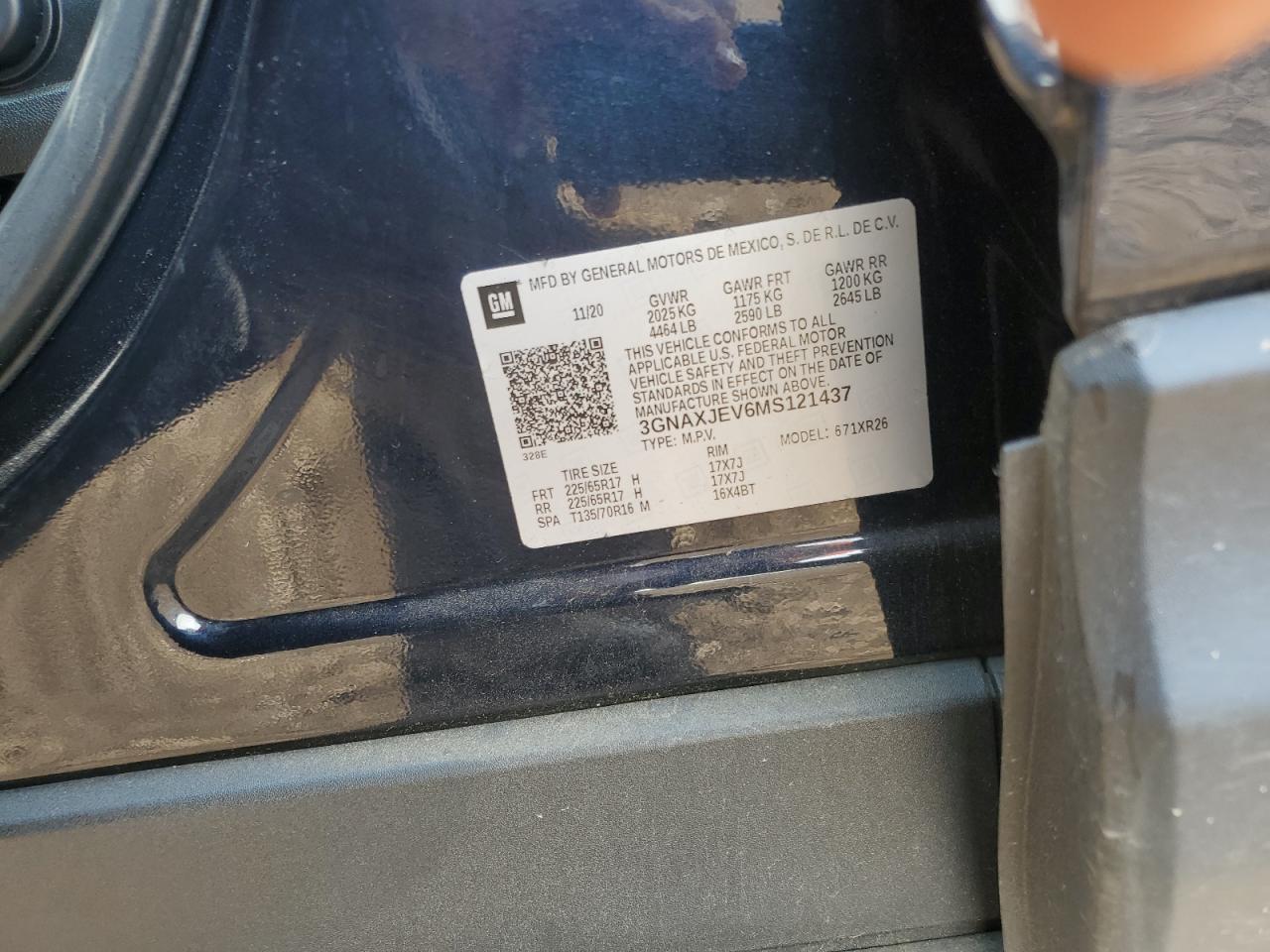 2021 Chevrolet Equinox Lt VIN: 3GNAXJEV6MS121437 Lot: 69550175