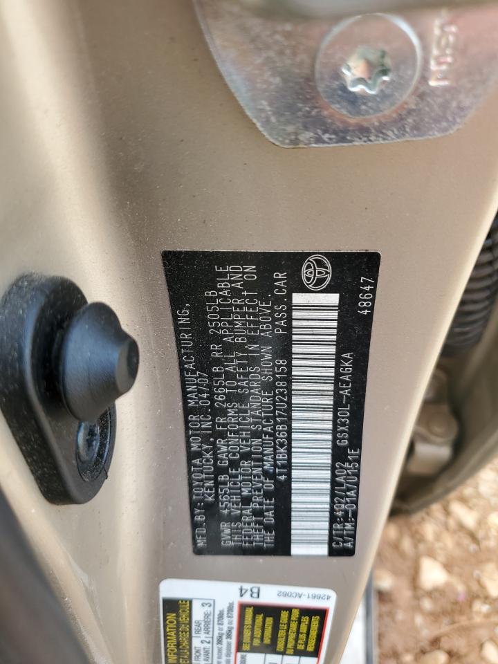 2007 Toyota Avalon Xl VIN: 4T1BK36B17U238158 Lot: 69066045