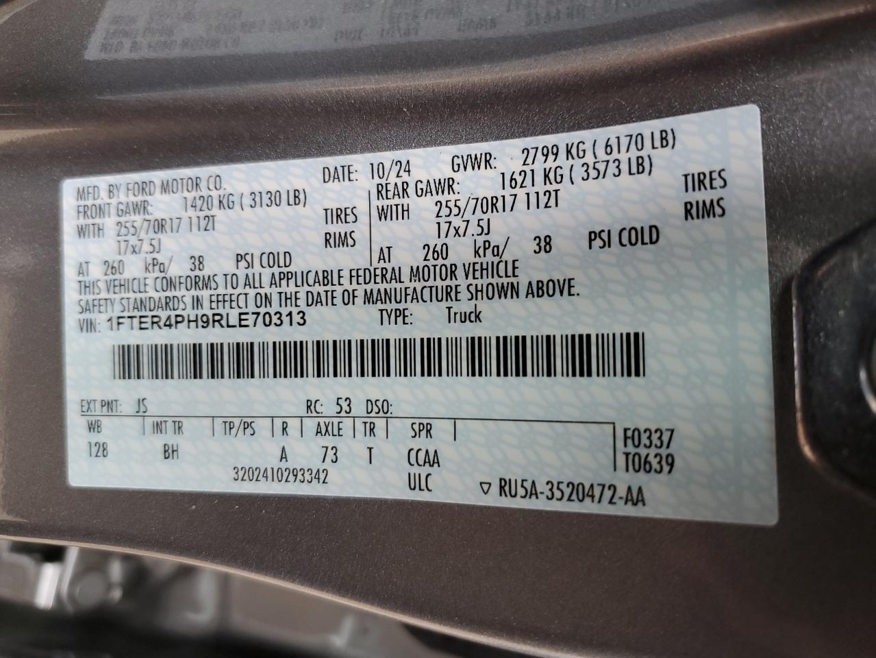 2024 Ford Ranger Xl VIN: 1FTER4PH9RLE70313 Lot: 67865435