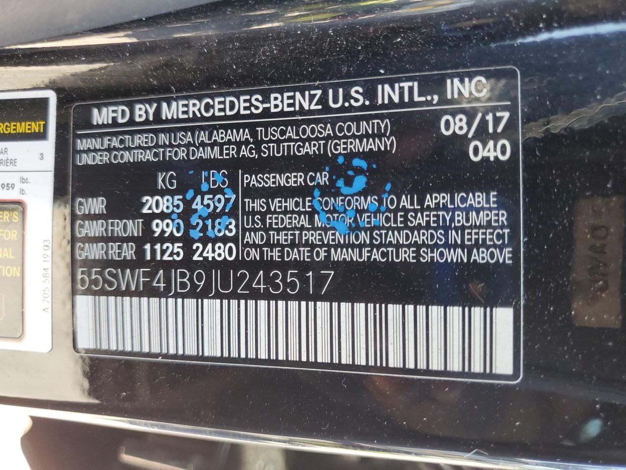 2018 Mercedes-Benz C 300 VIN: 55SWF4JB9JU243517 Lot: 67147725