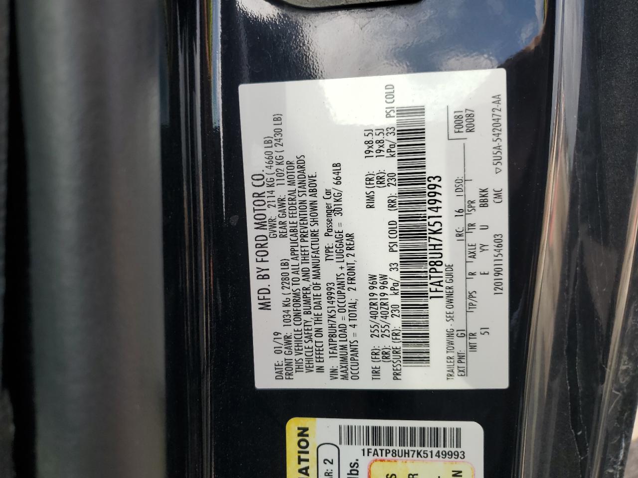 2019 Ford Mustang VIN: 1FATP8UH7K5149993 Lot: 69288515