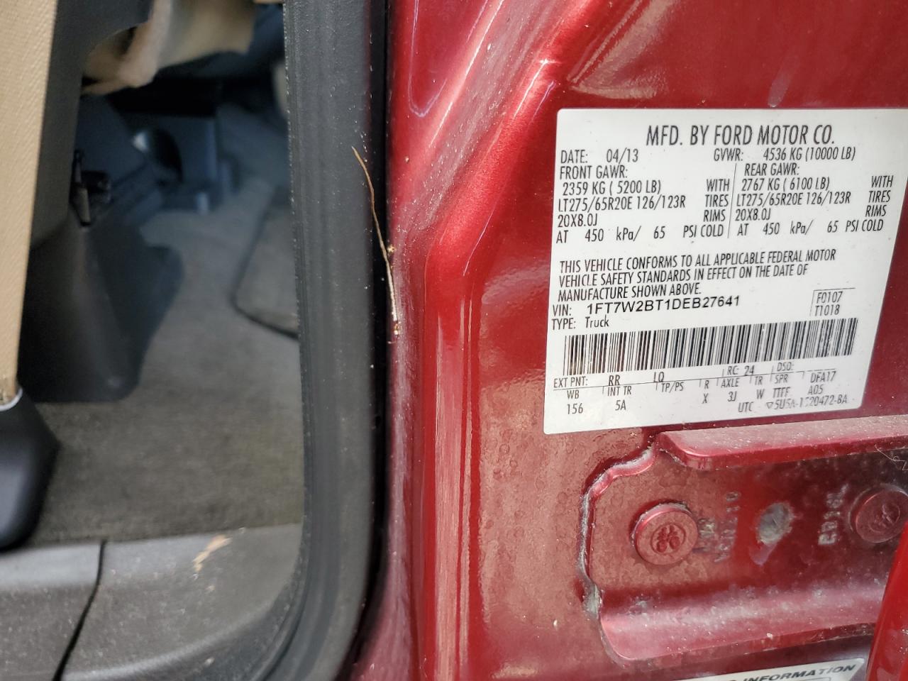 2013 Ford F250 Super Duty VIN: 1FT7W2BT1DEB27641 Lot: 70730895