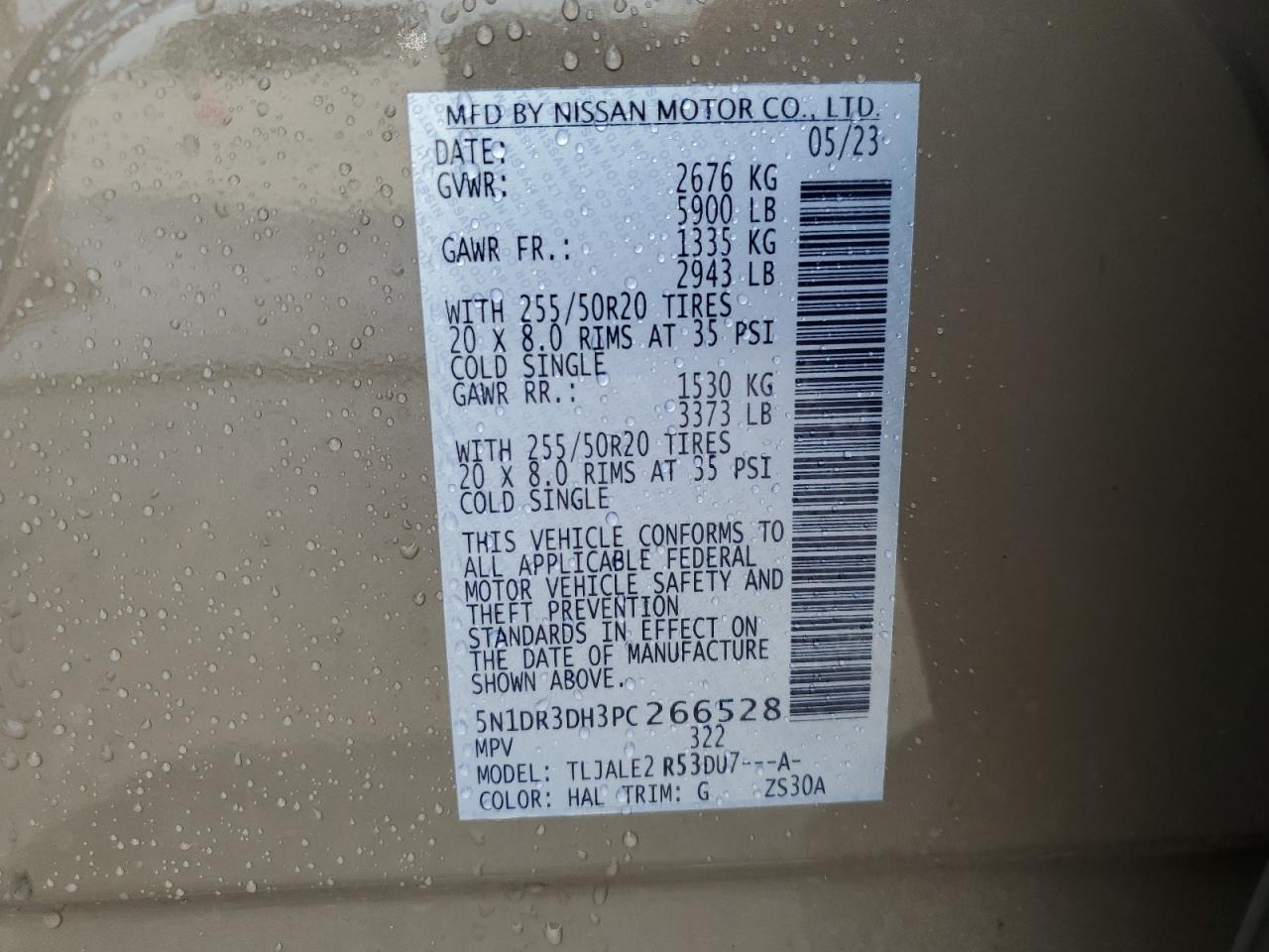 2023 Nissan Pathfinder Platinum VIN: 5N1DR3DH3PC266528 Lot: 69233905