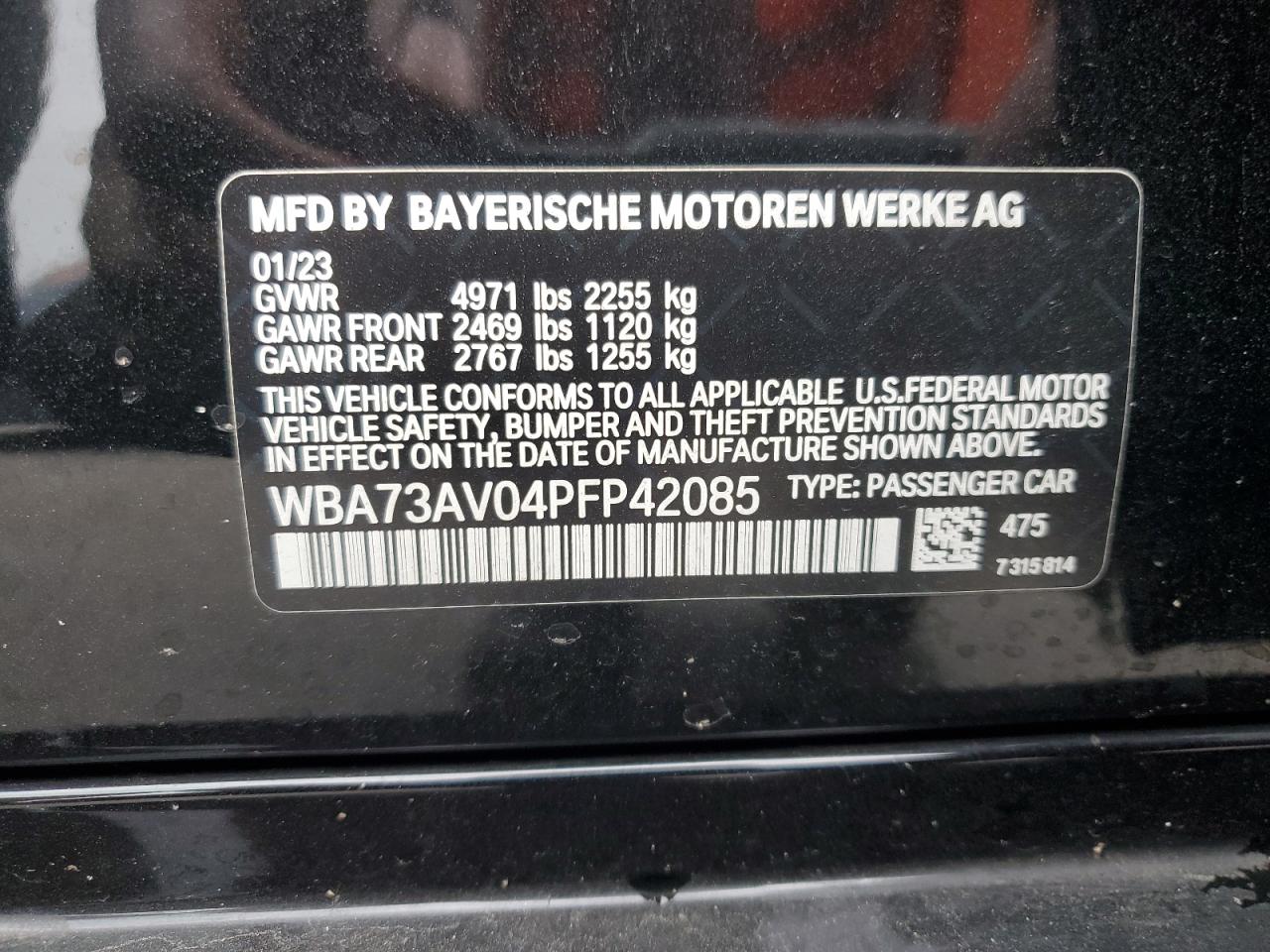 2023 BMW 430Xi Gran Coupe VIN: WBA73AV04PFP42085 Lot: 69203075