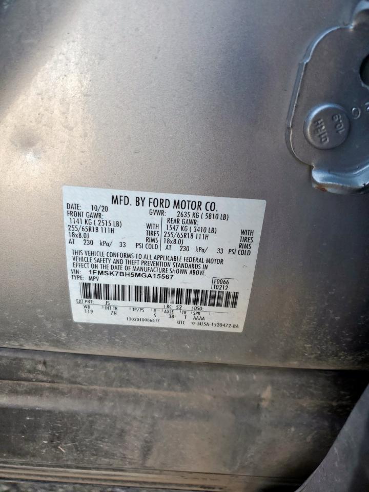 2021 Ford Explorer VIN: 1FMSK7BH5MGA15567 Lot: 69617215