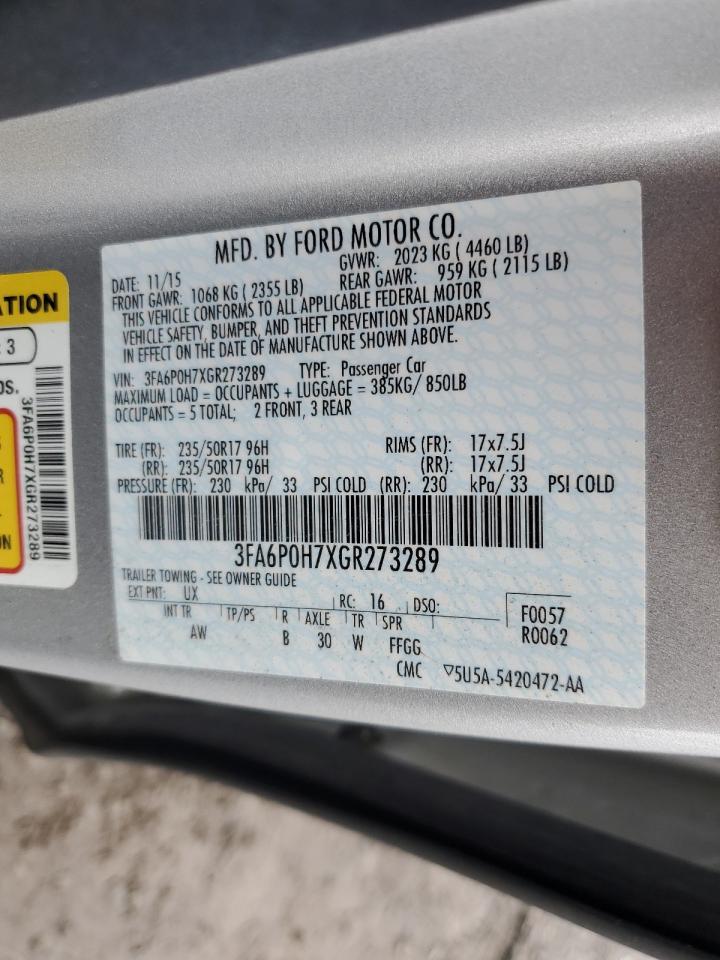 2016 Ford Fusion Se VIN: 3FA6P0H7XGR273289 Lot: 69510575