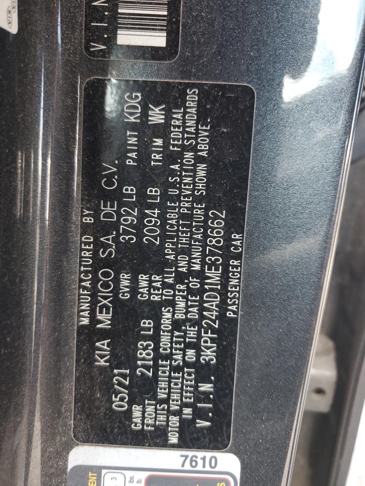 2021 Kia Forte Fe VIN: 3KPF24AD1ME378662 Lot: 68438885