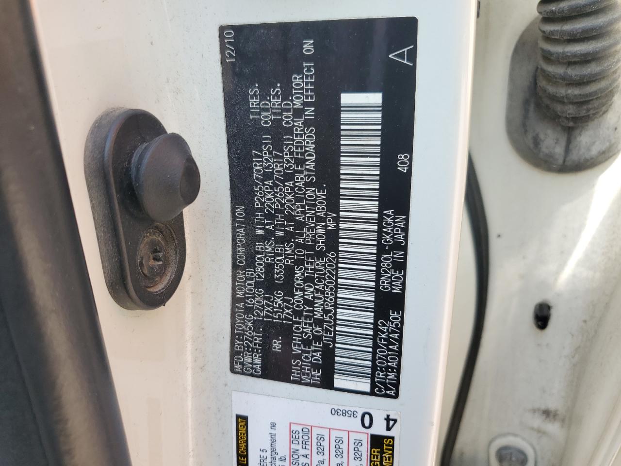 2011 Toyota 4Runner Sr5 VIN: JTEZU5JR6B5022026 Lot: 69980805