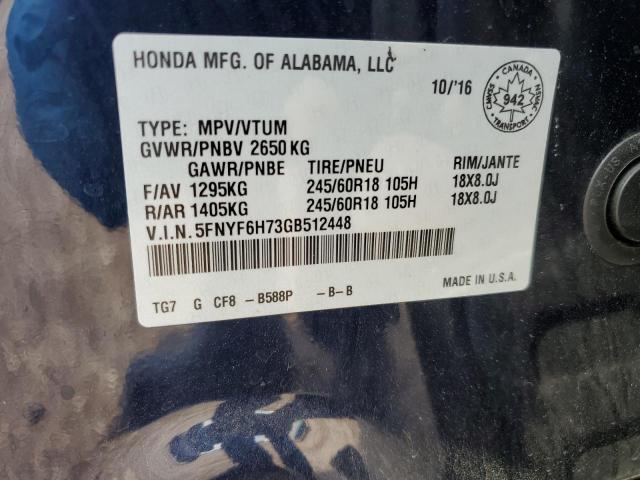 2016 HONDA PILOT EXLN  