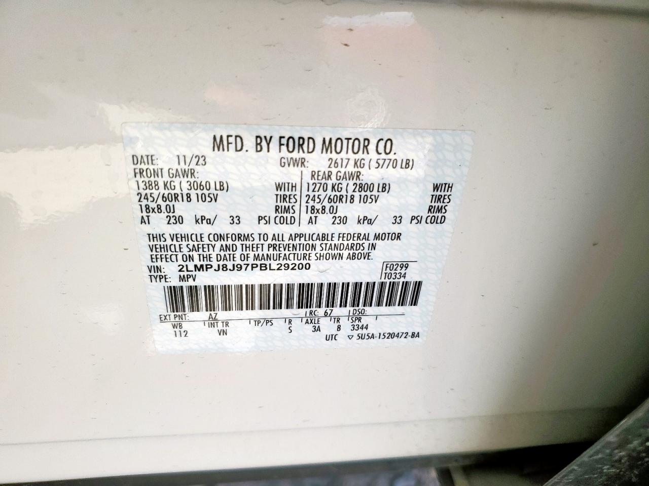 2023 Lincoln Nautilus VIN: 2LMPJ8J97PBL29200 Lot: 70470965