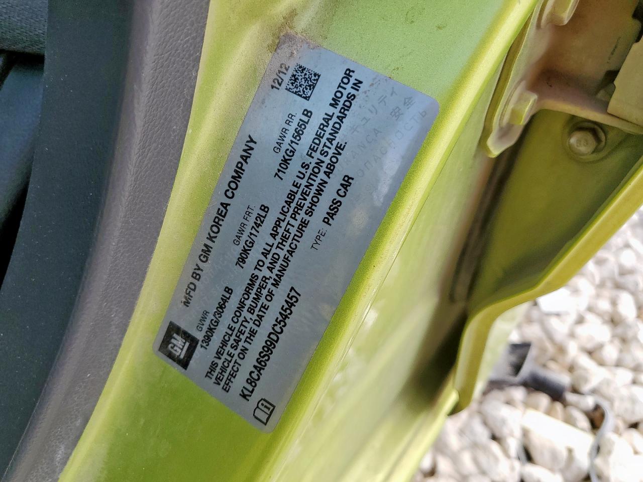 2013 Chevrolet Spark Ls VIN: KL8CA6S99DC545457 Lot: 69311985