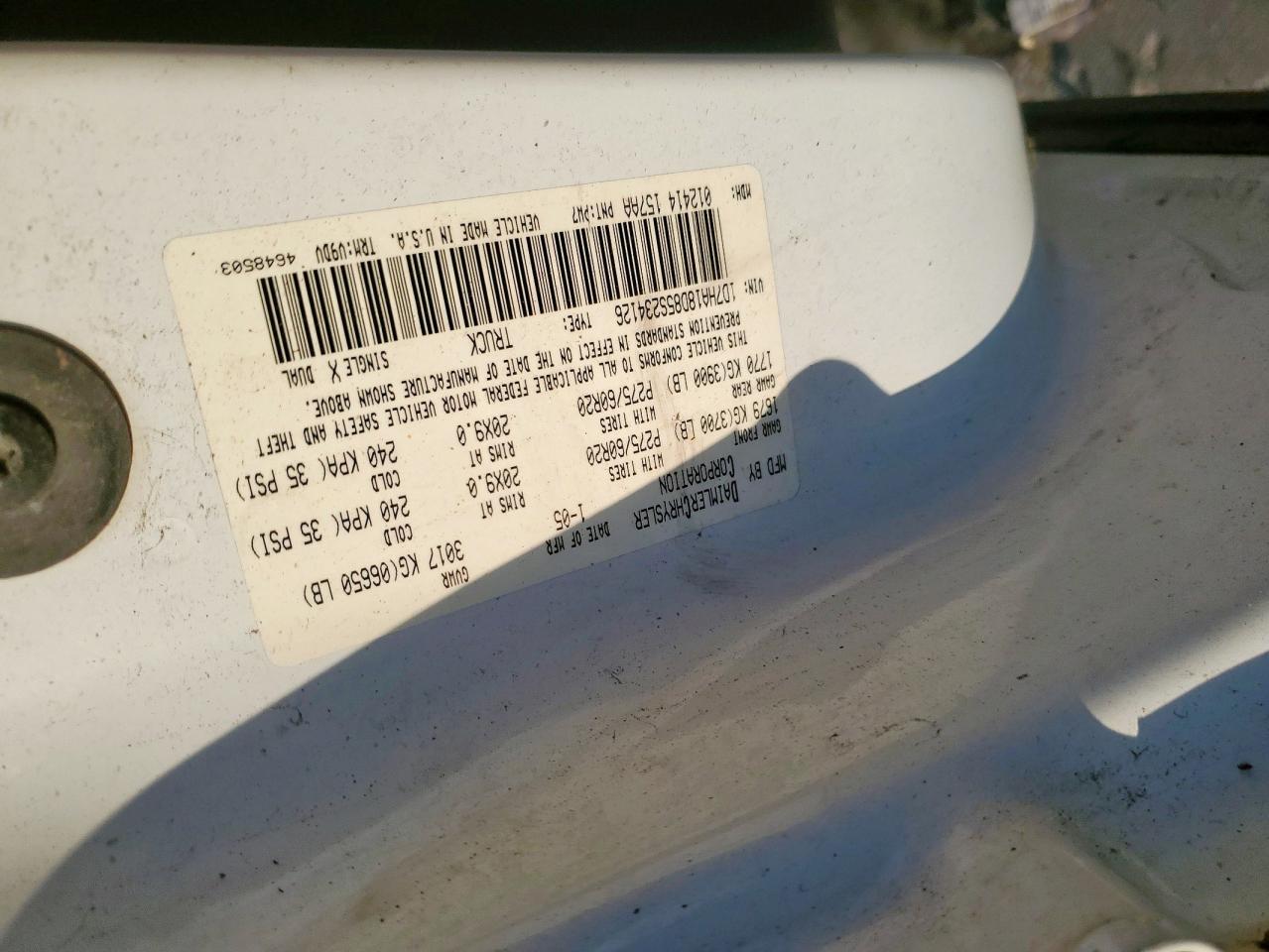 2005 Dodge Ram 1500 St VIN: 1D7HA18D85S234126 Lot: 69404885