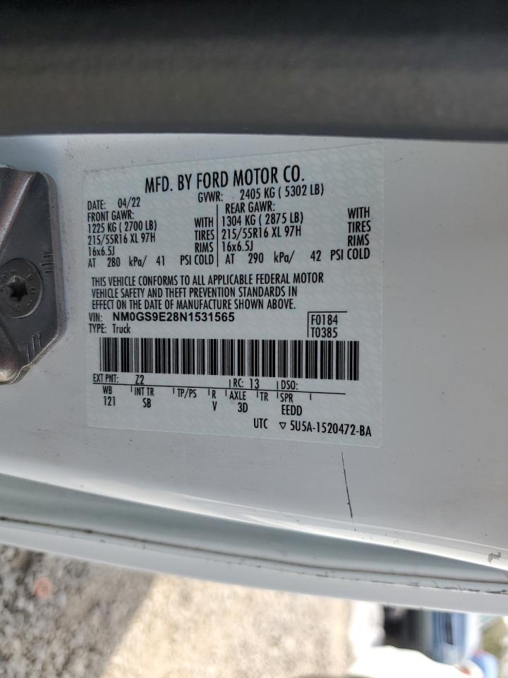 2022 Ford Transit Connect Xl VIN: NM0GS9E28N1531565 Lot: 70400715