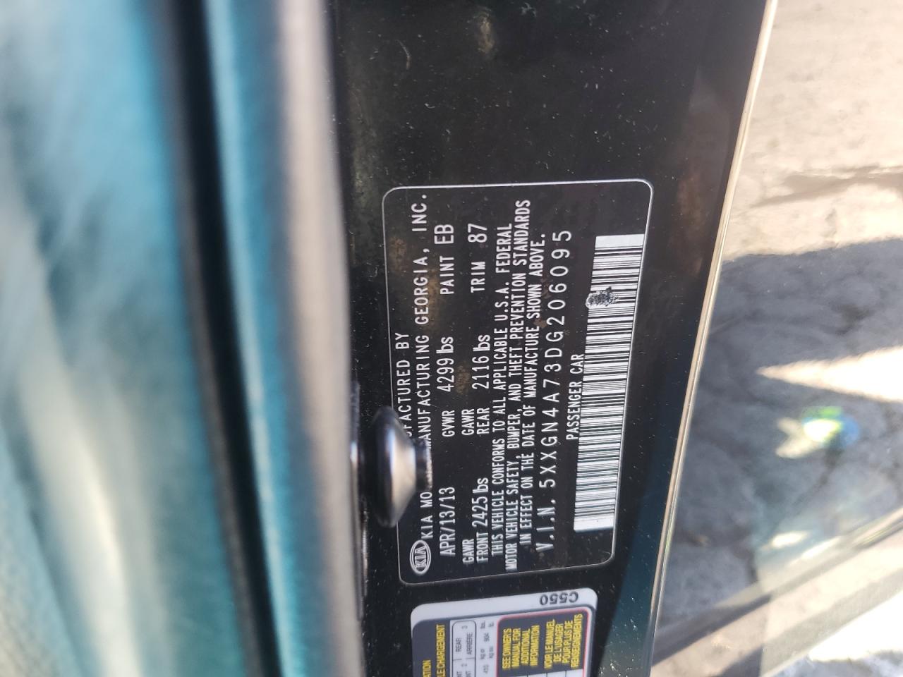 2013 Kia Optima Ex VIN: 5XXGN4A73DG206095 Lot: 68047615