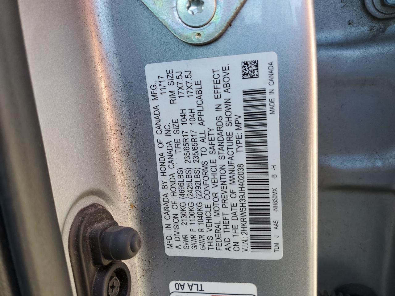 2018 Honda Cr-V Lx VIN: 2HKRW5H39JH402038 Lot: 70810415