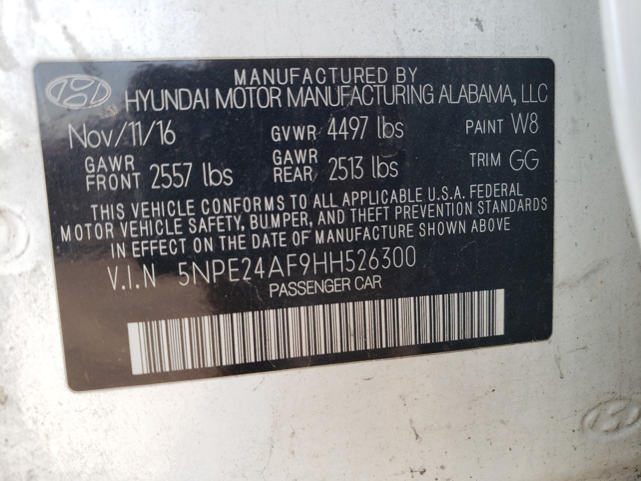 2017 Hyundai Sonata Se VIN: 5NPE24AF9HH526300 Lot: 66720515