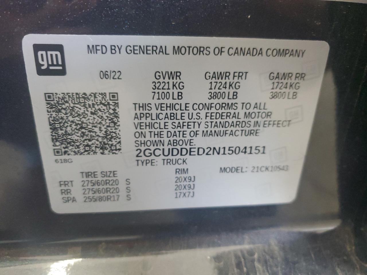 2022 Chevrolet Silverado K1500 Lt VIN: 2GCUDDED2N1504151 Lot: 67246195