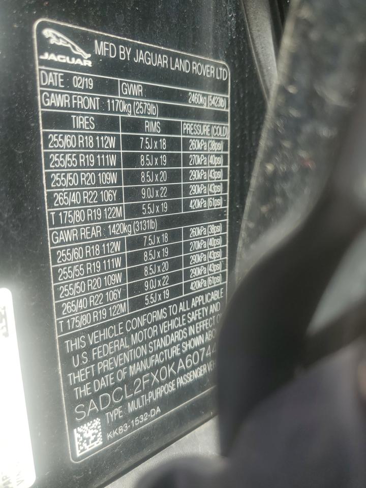 2019 Jaguar F-Pace R - Sport VIN: SADCL2FX0KA607442 Lot: 71152205