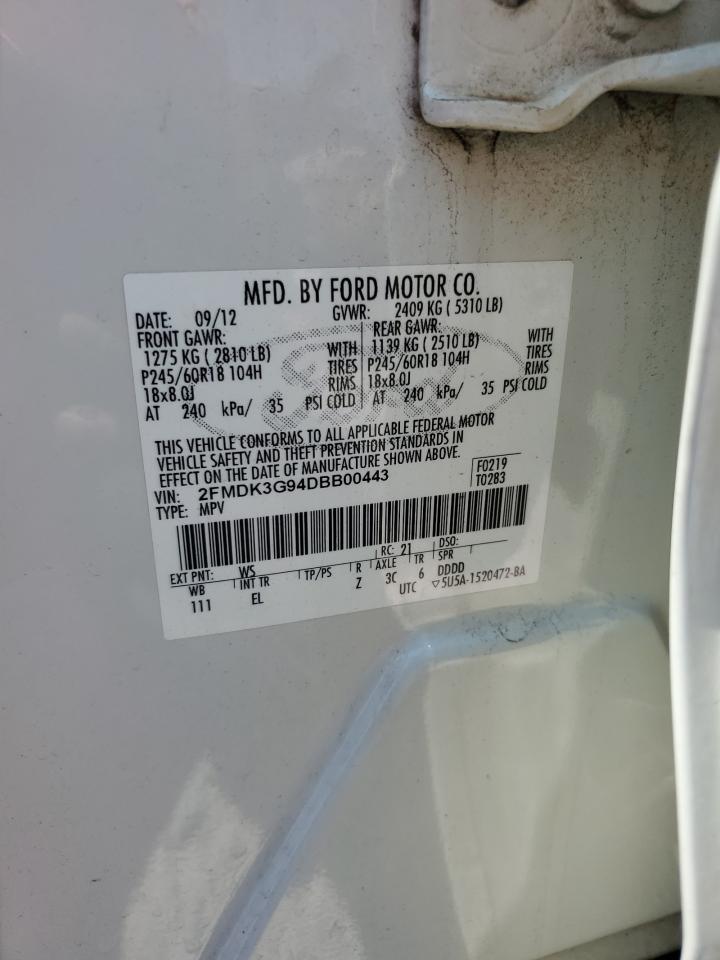 2013 Ford Edge Se VIN: 2FMDK3G94DBB00443 Lot: 70212645