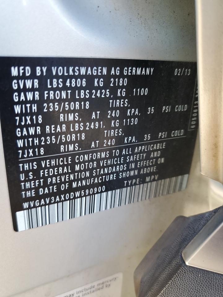 2013 Volkswagen Tiguan S VIN: WVGAV3AX0DW590900 Lot: 70324065